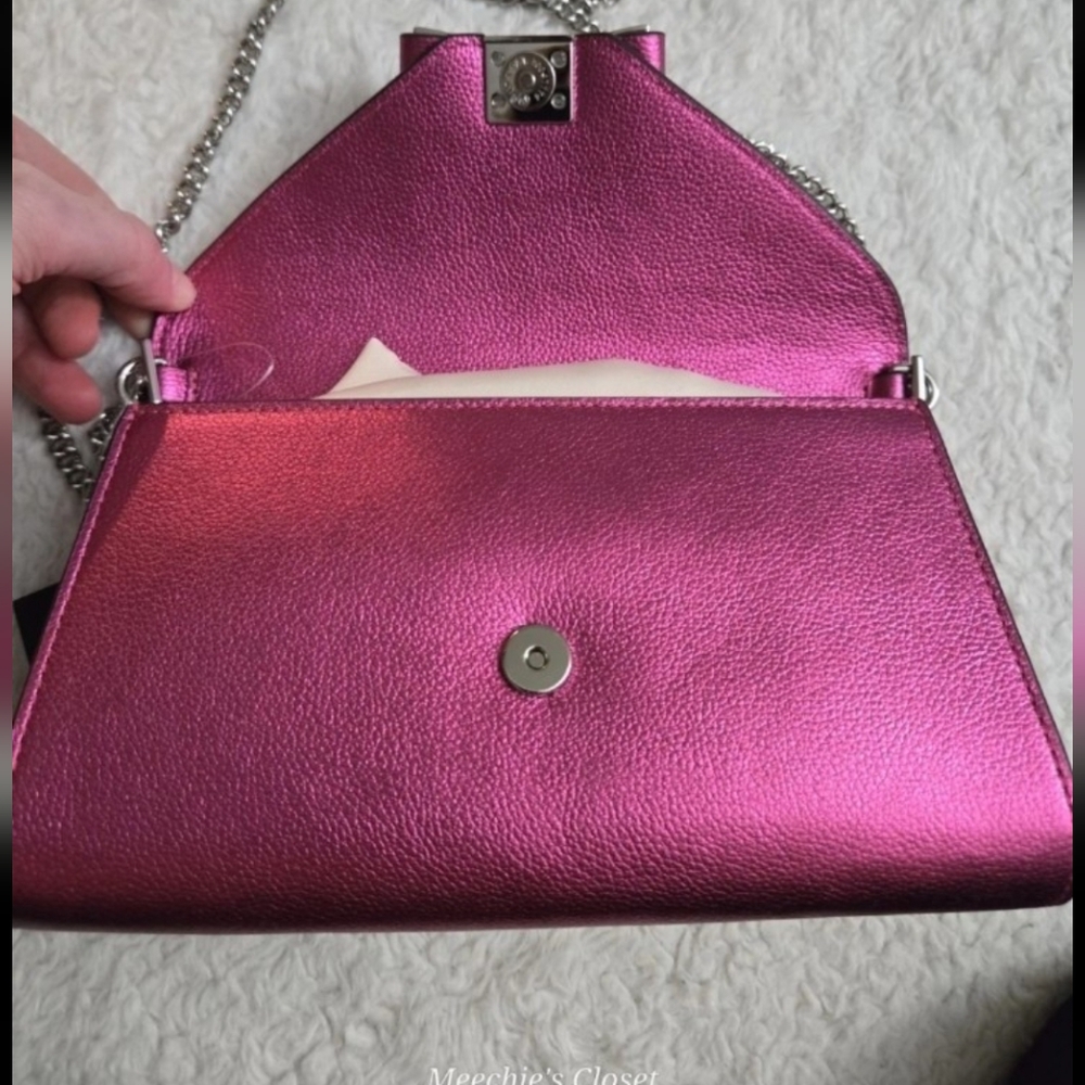 Kate Spade Metallic Pebble Envelope XBody Morgan Bow Bikini Pink NWT 24 " Chain - Picture 8 of 12